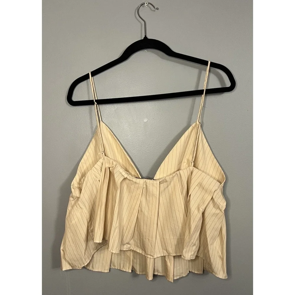 Zara Women's Cotton Spaghetti Strap Crop Top Beige/Pink Plus‎ Size XXL -NWT